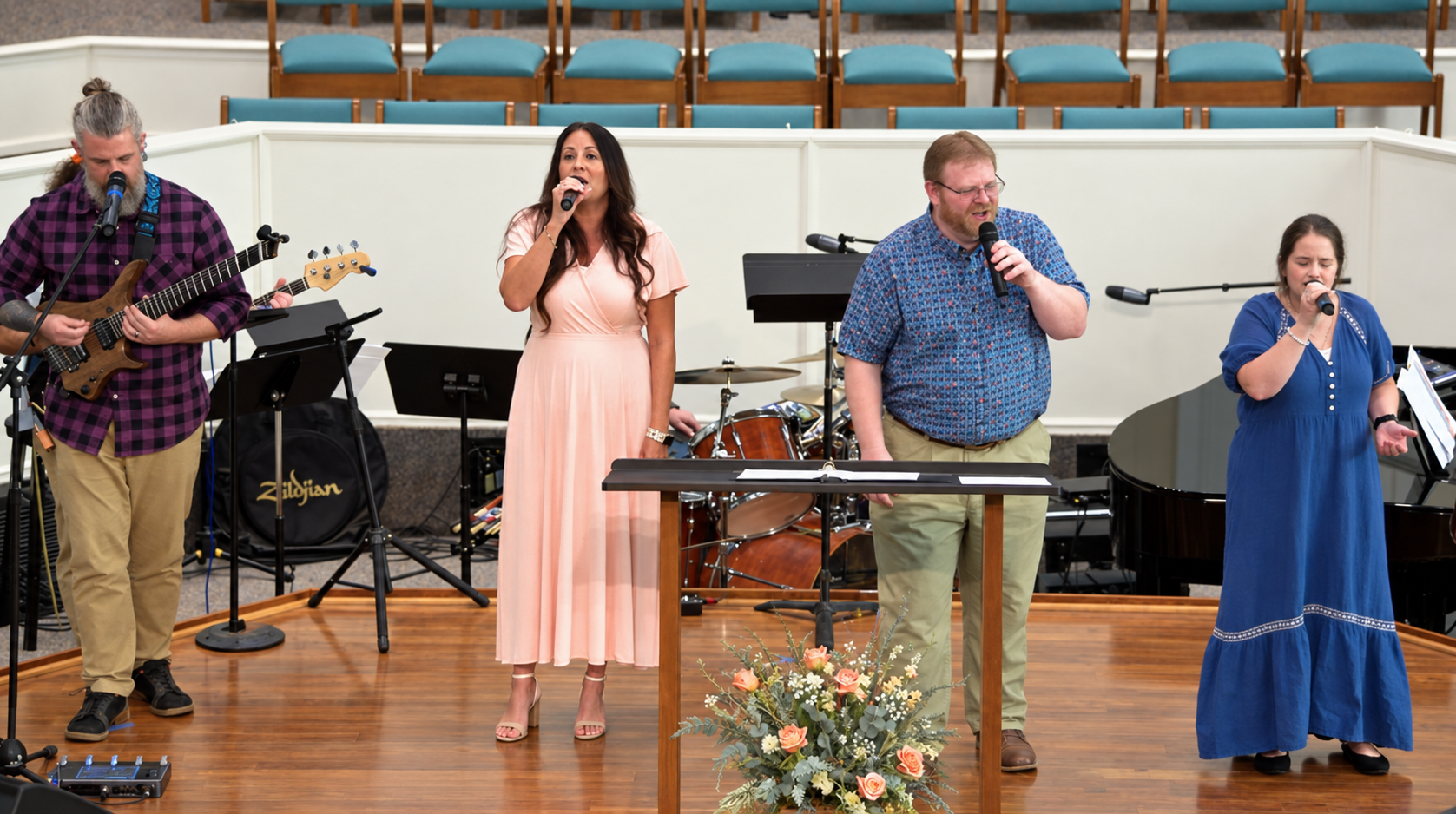 The worship team leading the church in song