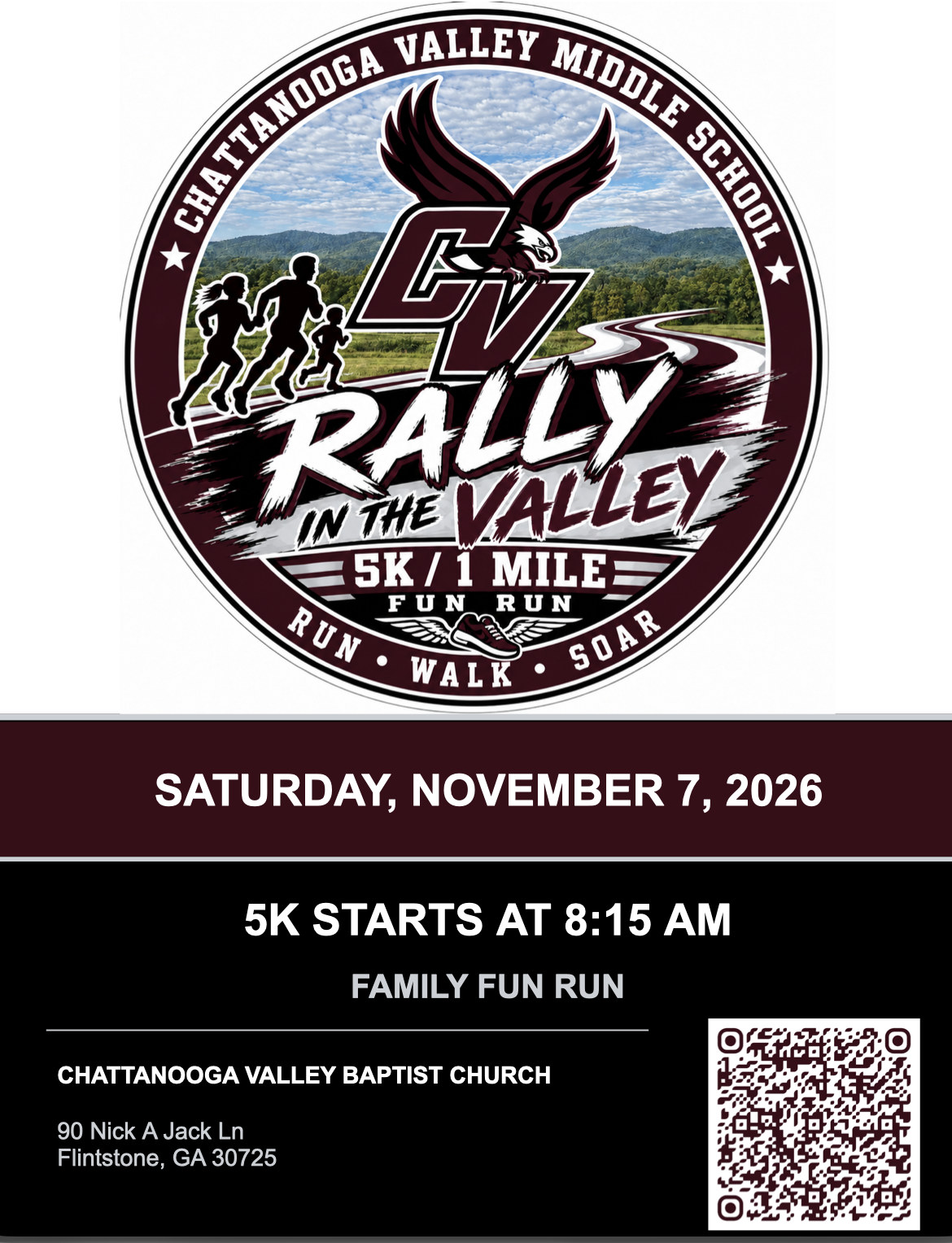 Rally in the Valley 5K and one-mile family fun run supporting Chattanooga Valley Middle School